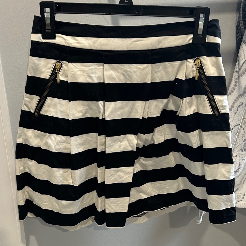 Dynamite Black and White Striped Circle Skirt with Gold Zippers